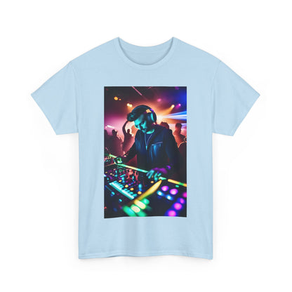 Street Monster Graphic T-Shirt in light blue with a dynamic front graphic of a DJ, exemplifying modern streetwear elegance.
