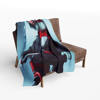 Elegant decorative and warm Halloween jigsaw Arctic fleece blanket displayed on a stylish chair, adding a spooky touch to your seasonal decor.