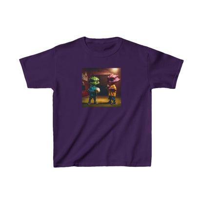 Kids Cute Aliens Heavy Cotton Tee in elegant purple displaying whimsical alien designs, a stylish choice for young dreamers.