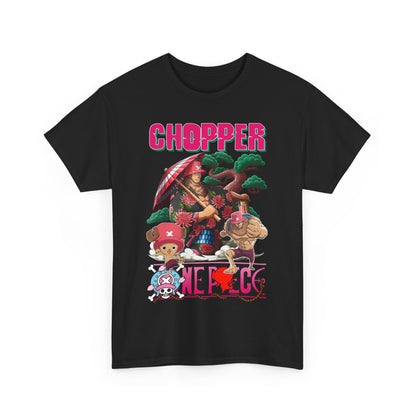 Premium black men's t-shirt featuring stunning anime graphic art of Chopper and friends, designed for those who appreciate quality and style.