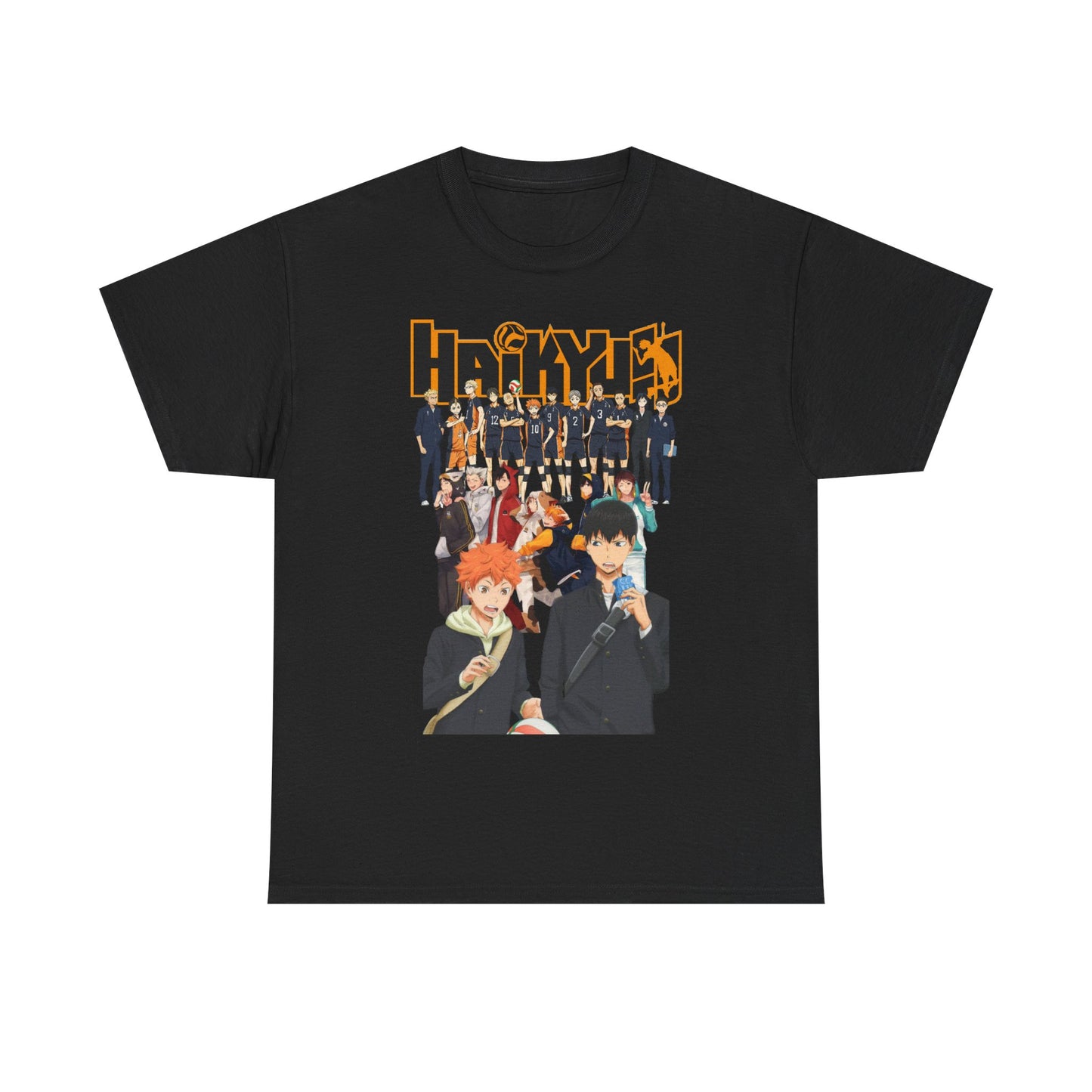 Elegant Haikyuu!! All-Stars T-Shirt in black, adorned with stunning full-colour prints of iconic characters, perfect for anime enthusiasts.