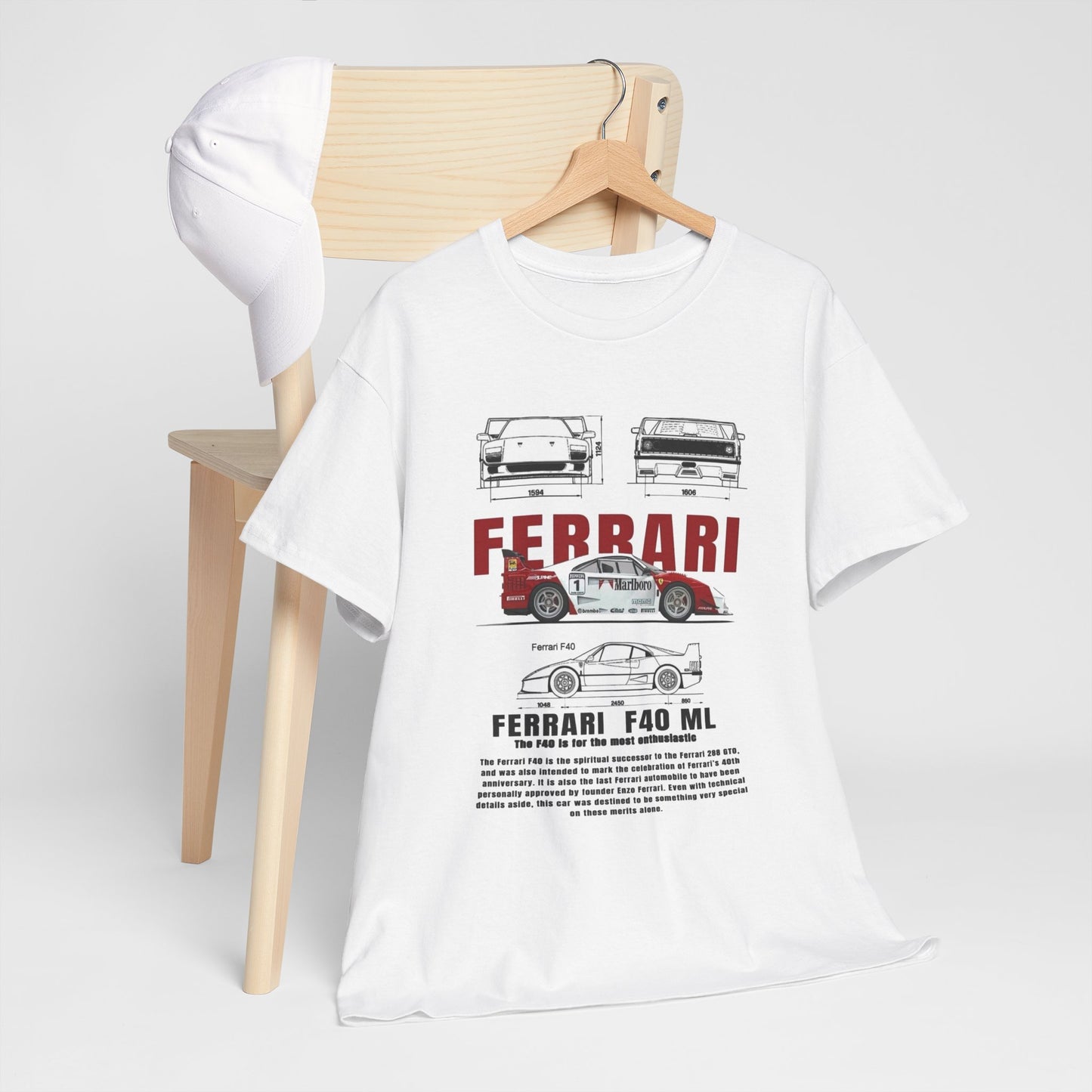 T-Shirt Ferrari F40 Marlboro Graphic Design Tee. Unisex Car Enthusiast Top Mens