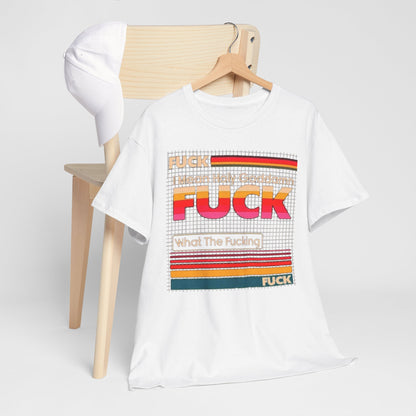 Retro Pop Art Unisex Men's Women's Graphic Cotton Funny T-Shirt Tee Vintage styled on a wooden chair alongside a matching cap, highlighting its trendy design.