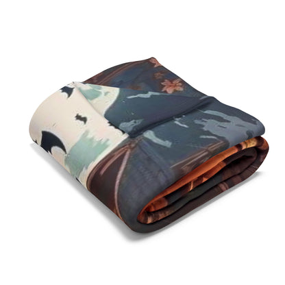 Folded Decorative and Warm Halloween Spooky Arctic Fleece Blanket featuring intricate Halloween graphics, the perfect blend of style and comfort for luxury home decor.