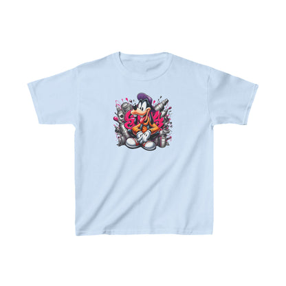 Childs Goofy Graffiti Vibe Unisex Graphic Tee Shirt Kids in soft blue, showcasing a playful Goofy graphic with street art elements.
