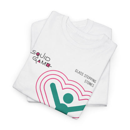 Luxurious Squid Game-inspired graphic T-shirt featuring the design of glass stepping stones, elegantly folded.