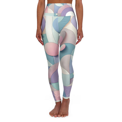 Total Rampage Fusion Leggings by Dazzling Dreams Studio featuring a chic geometric pastel design in shades of pink, blue, lavender, and mint green for ultimate comfort and stylish appeal.