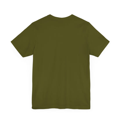 The back view of a sophisticated olive green unisex short sleeve t-shirt, highlighting its premium fabric and thoughtful design inspired by Sabrina Carpenter.