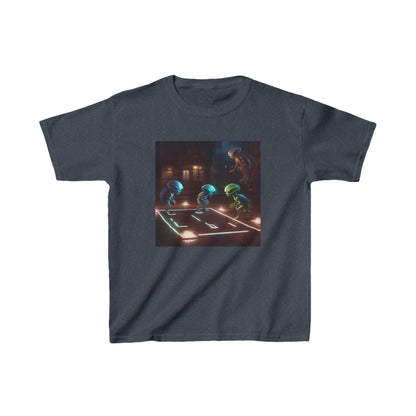Kids Adorable Cute Aliens Heavy Cotton Tee with a whimsical alien design, perfect for energetic kids who love playful fashion.