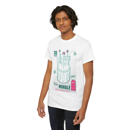 Chic male figure dressed in a unique Squid Game-inspired tee, portraying modern fashion with a hint of thrill and timeless style.