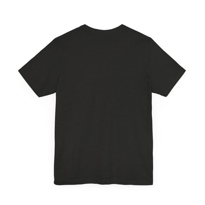Back view of a sophisticated black unisex short sleeve tee, perfect for showcasing creativity and style while remaining effortlessly chic.