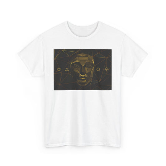 Squid Game Unisex Men's Women's Graphic Cotton Funny T Shirt Tee showcasing a sophisticated geometric face print on a clean white background.