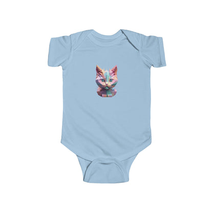 Elegant Kitten Bodysuit in soft blue, showcasing a chic kitten graphic, ideal infant onesie for fashionable babies.