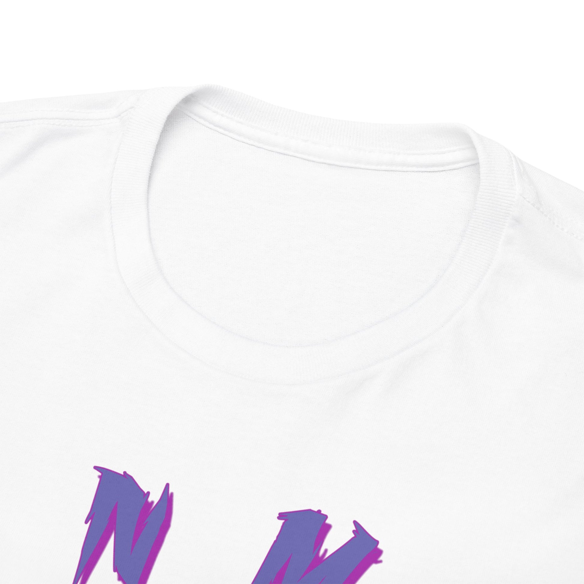 Close-up of the collar detail on the luxurious white Enmu-inspired Demon Slayer T-shirt, emphasizing its premium fabric quality and impeccable craftsmanship.