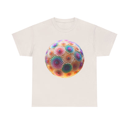 Iridescent Floral Sphere Unisex Cotton Tee Graphic T Shirt in cream, featuring a vibrant and artistic floral design that captures light beautifully.