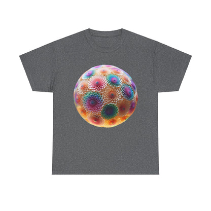 Iridescent Floral Sphere Unisex Cotton Tee Graphic T Shirt in dark grey, displaying a stunning iridescent floral design, perfect for luxurious style.