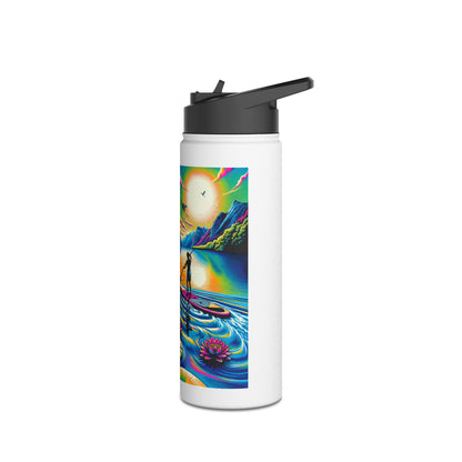 Stylish Fantasy Paddleboarding Stainless Steel Water Bottle displaying a colourful paddleboarding scene, designed for trendsetters seeking hydration on-the-go.
