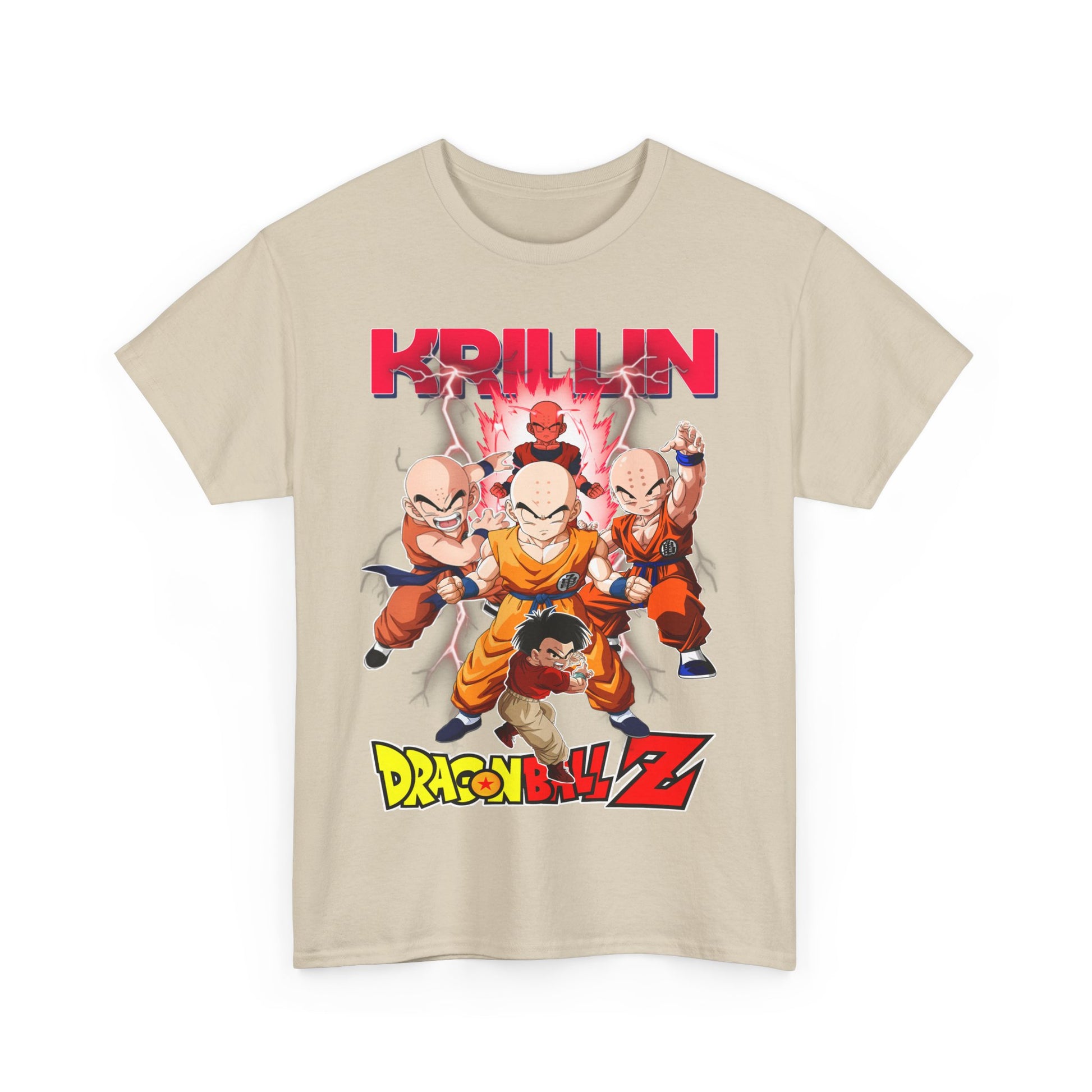 Luxurious Dragon Ball Z T-shirt showcasing Krillin's dynamic graphic design folded neatly, perfect for collectors and everyday enthusiasts alike.