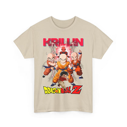 Luxurious Dragon Ball Z T-shirt showcasing Krillin's dynamic graphic design folded neatly, perfect for collectors and everyday enthusiasts alike.