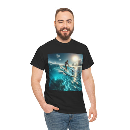 Charming beach setting with the Delightful Paddle Board T-Shirt from Dazzling Dreams Studio, perfect for water sports and nature lovers.