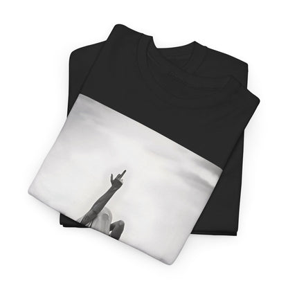 Middle Finger Girl Graphic T-Shirt stacked elegantly, featuring a black and white design that captures a powerful stance, representing confidence and rebellion in high-quality cotton fashion.