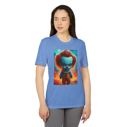 Adidas Unisex Halloween Pennywise Cute T-shirt in vibrant blue, featuring a playful design of Pennywise, perfect for chic Halloween celebrations.