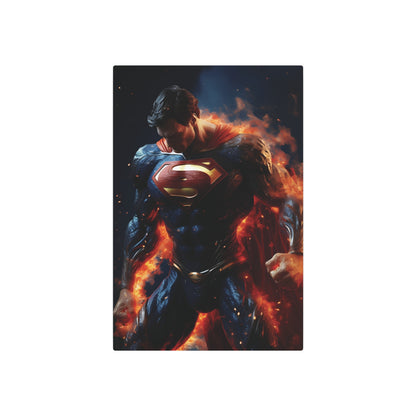 Superman Metal Art Poster showcasing a dynamic and vibrant depiction of Superman, capturing the essence of heroism with fiery details, perfect for luxury wall decor.