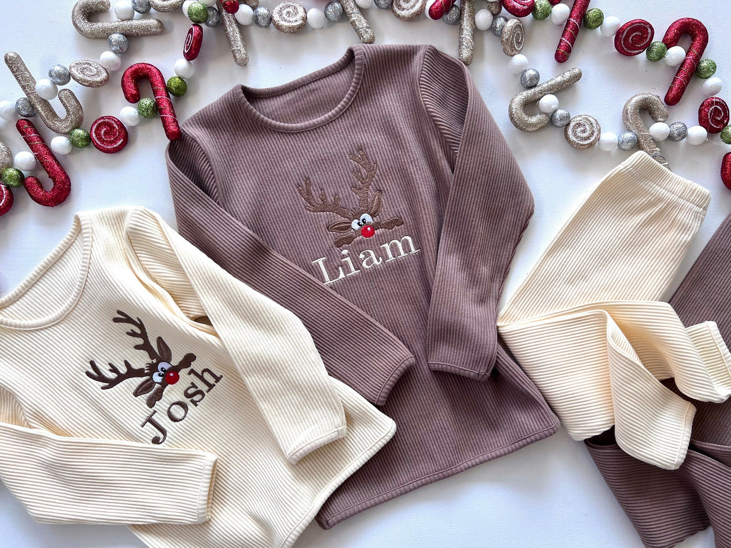 Luxury Christmas Reindeer Lounge Set by DreamBuy showcasing a festive reindeer motif on soft, breathable fabric.