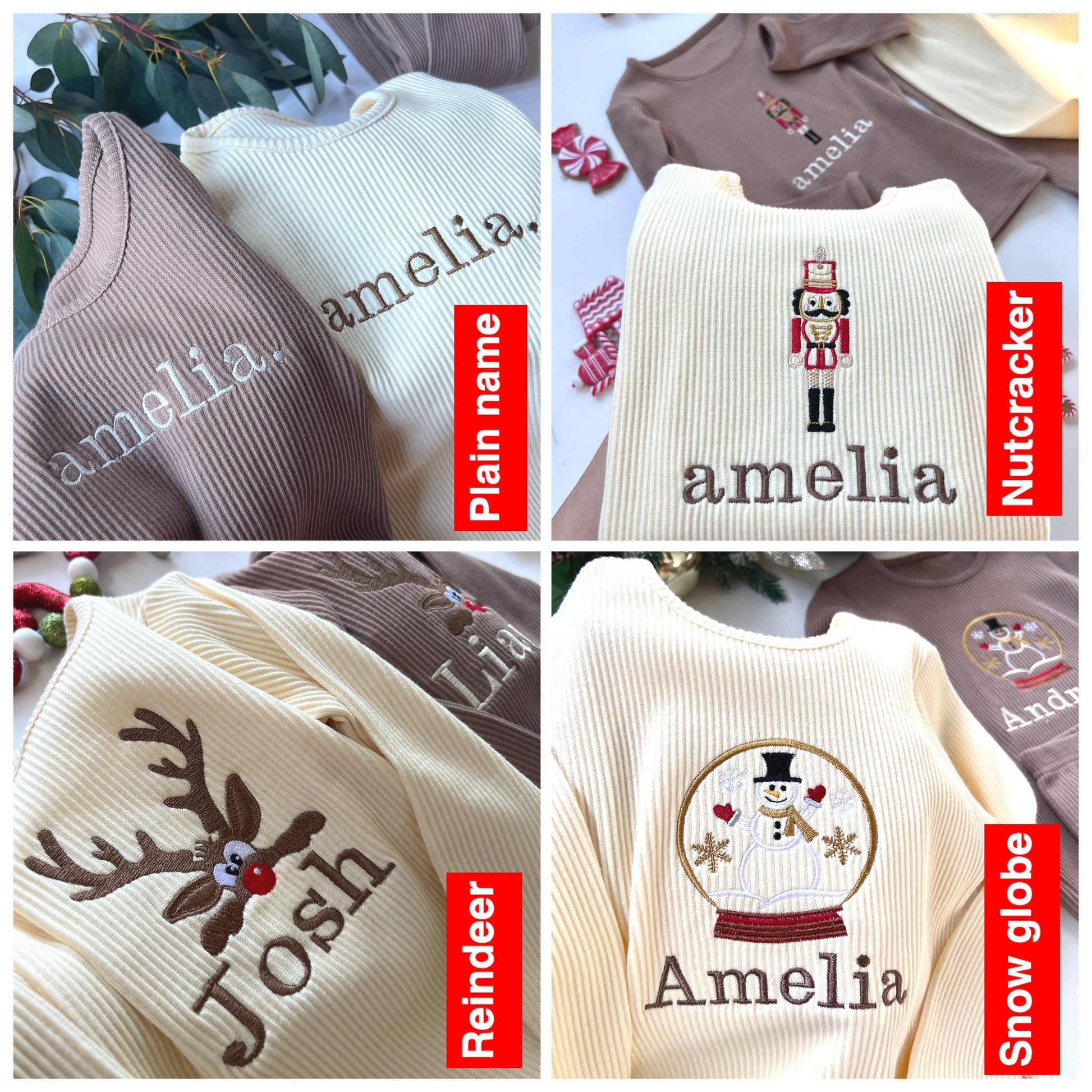 Soft ribbed fabric of the DreamBuy Christmas Reindeer Lounge Set, perfect for comfortable family wear during the festive season.