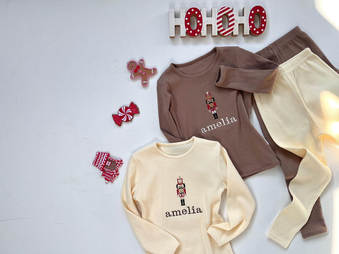 Luxurious personalized Nutcracker family lounge set by DreamBuy, featuring soft ribbed fabric and festive embroidery, perfect for holiday celebrations.