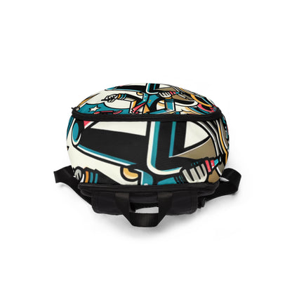 Dazzling Dreams Studio's Playful Pop Art Backpack displayed in an urban setting, illustrating a blend of modern elegance and playful creativity.