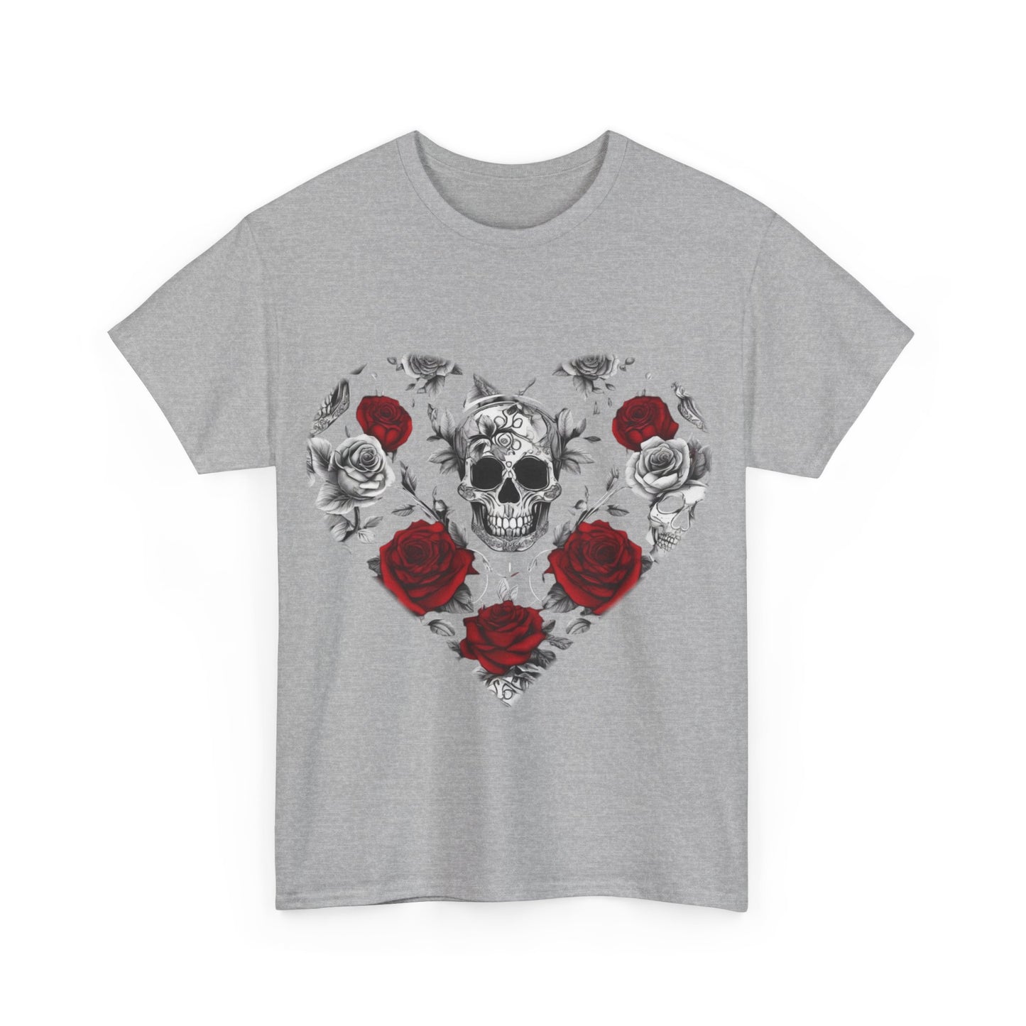 Skulls and Roses Cotton Tee, Unisex Graphic Shirt, 7 color choice