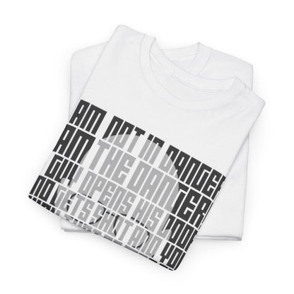 Luxurious layered white t-shirt with the iconic Breaking Bad quote "I Am The Danger," designed for both men and women, ideal for contemporary fashion enthusiasts.
