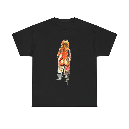 Exquisite unisex tee displaying a stunning graphic of a suggestive figure rendered in rich, vibrant colours, perfect for those seeking a blend of artistry and humour in a contemporary casual wear.