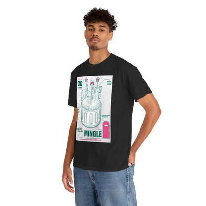 Fashionable male model wearing a Squid Game unisex t-shirt, demonstrating its contemporary style and artistic graphics.