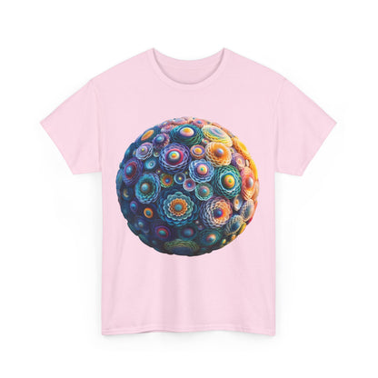 Iridescent Floral Sphere Unisex Cotton Tee Graphic T Shirt - Front View in pastel pink with a captivating floral sphere graphic, ideal for fashionable outings.
