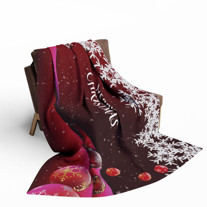 Decorative and Warm Christmas Arctic Fleece Blanket rolled up with beautiful snowflake patterns in red and white, enhancing warmth and holiday charm.