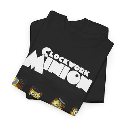 Clockwork Minion Mashup Unisex Men's Women's Graphic T Shirt Tee, showcasing a stylish fold featuring vibrant Minion characters, ideal for adding a touch of humour to any outfit.