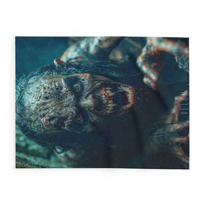 Chic presentation of the Decorative and Warm Halloween Spooky Arctic Fleece Blanket designed with chilling monster details, perfect for cosy autumn nights.