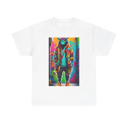 Street Monster Graphic T-Shirt in white, showcasing a unique urban streetwear look with a creative graphic, embodying modern style for both men and women.