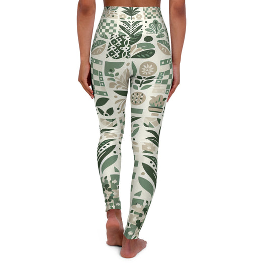 Evelyn Atelier High-Waisted Yoga Leggings shown from the back, highlighting the artistic checkerboard and organic shape design, perfect for activewear that combines style and functionality.