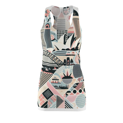 Chic Sydney-Inspired Racerback Dress featuring modern pattern and pastel colours, ideal for capturing the essence of Sydney's stylish vibrancy.