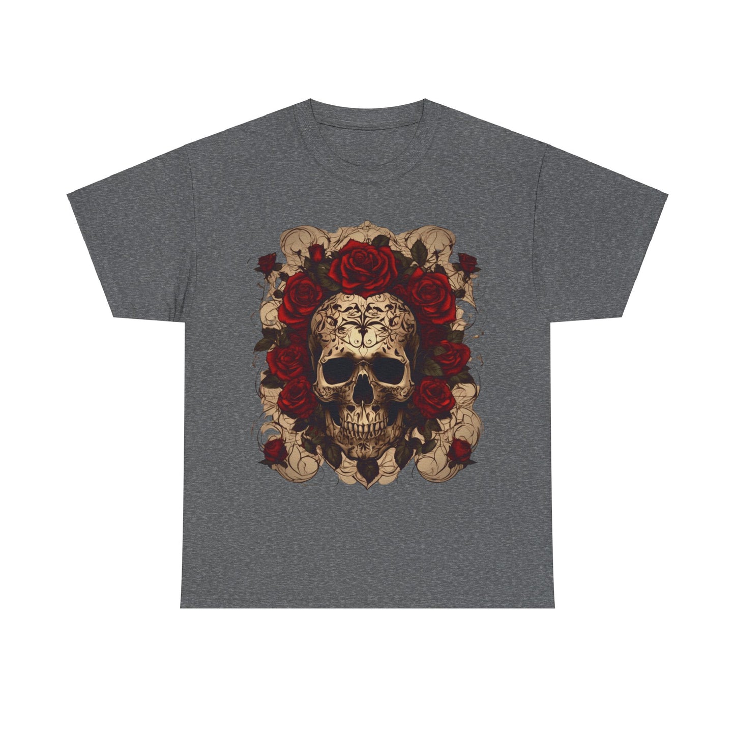 Skulls and Roses Cotton Tee, Unisex Graphic Shirt,