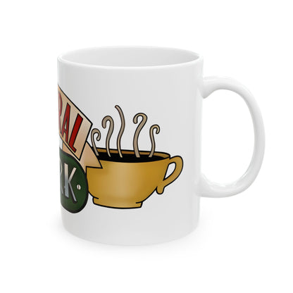 Charming Central Perk Friends Retro Image Ceramic Mug showcasing beloved characters, ideal for those who want their coffee served with a side of laughter.