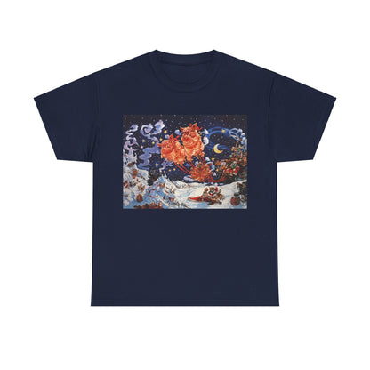Discworld Hogfather Unisex Graphic Tee Shirt featuring iconic cover design on a navy background, made of soft cotton blend for luxurious comfort.