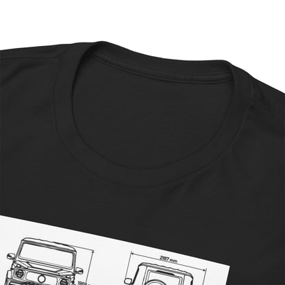 Unisex Men's T-Shirt Featuring Technical Drawing of Mercedes-AMG G63 Design, featuring a close-up of the t-shirt collar and unique design elements of the G63's technical details.