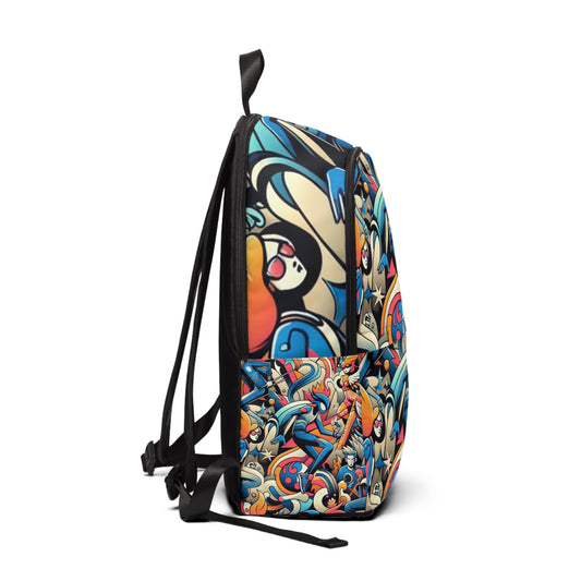 Interior view of the Dynamic Cartoon Motif Backpack by Dazzling Dreams Studio, featuring spacious compartments and organisational details for practical daily use.