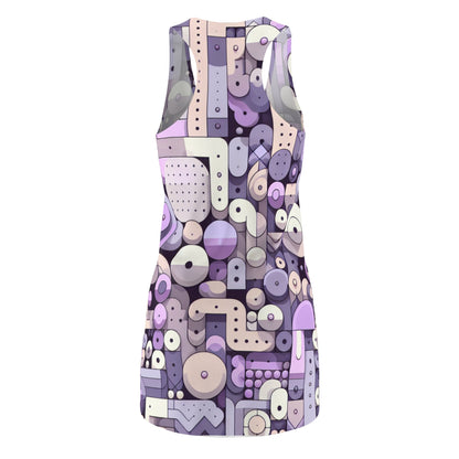 Close-up of the Vivienne Starling Racerback Dress's luxurious fabric and modern abstract pattern, showcasing the premium quality by Dazzling Dreams Studio.