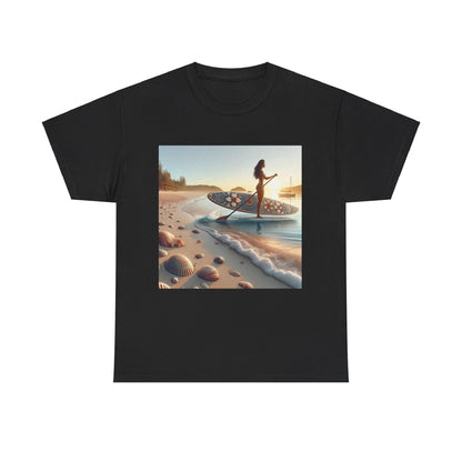 Delightfull Paddle Board T-Shirt designed by Dazzling Dreams Studio, featuring high-quality breathable fabric and an elegant paddleboarding graphic, perfect for water sports enthusiasts.