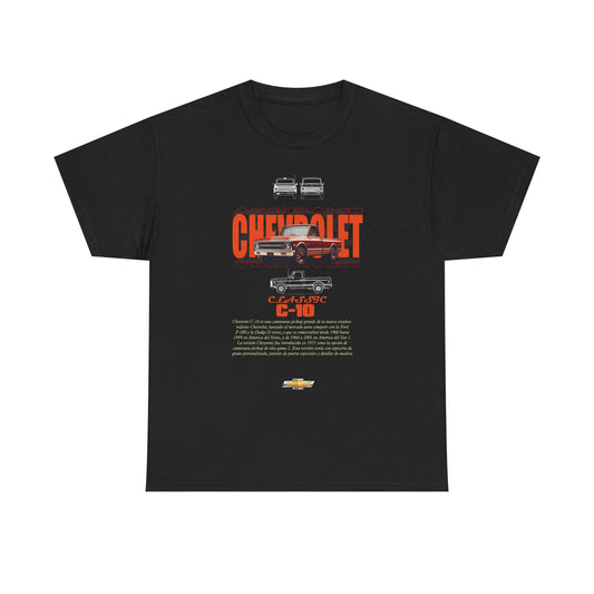 Elegant black t-shirt featuring a vintage Chevrolet C-10 graphic, showcasing the iconic truck design and bold typography that captures automotive nostalgia.